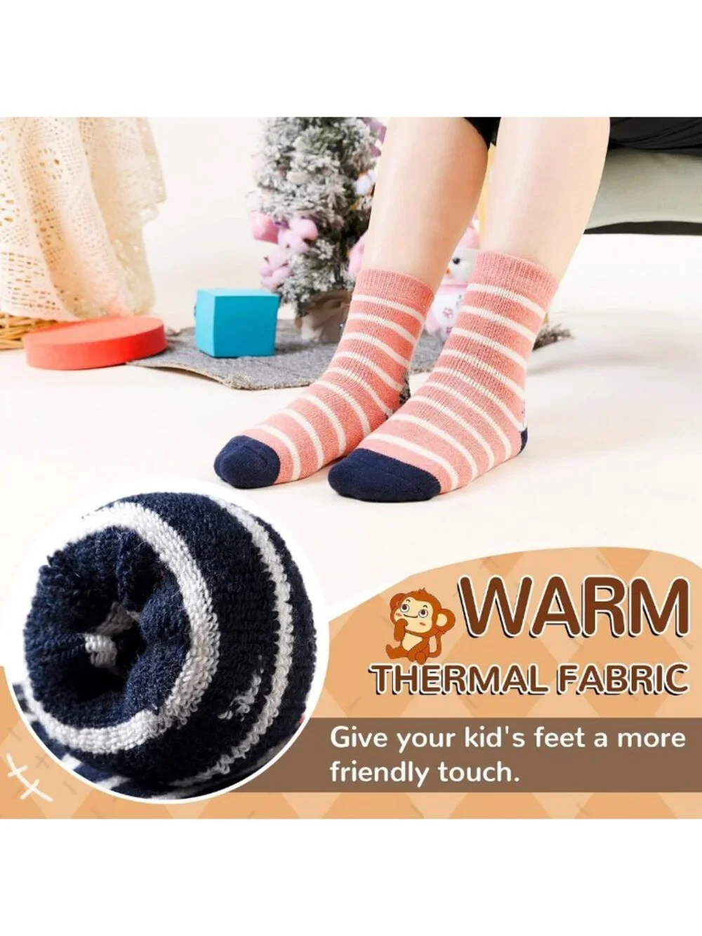 Cozy Merino Wool Kids Socks - Thick Thermal Hiking Crew Socks for Winter, 6